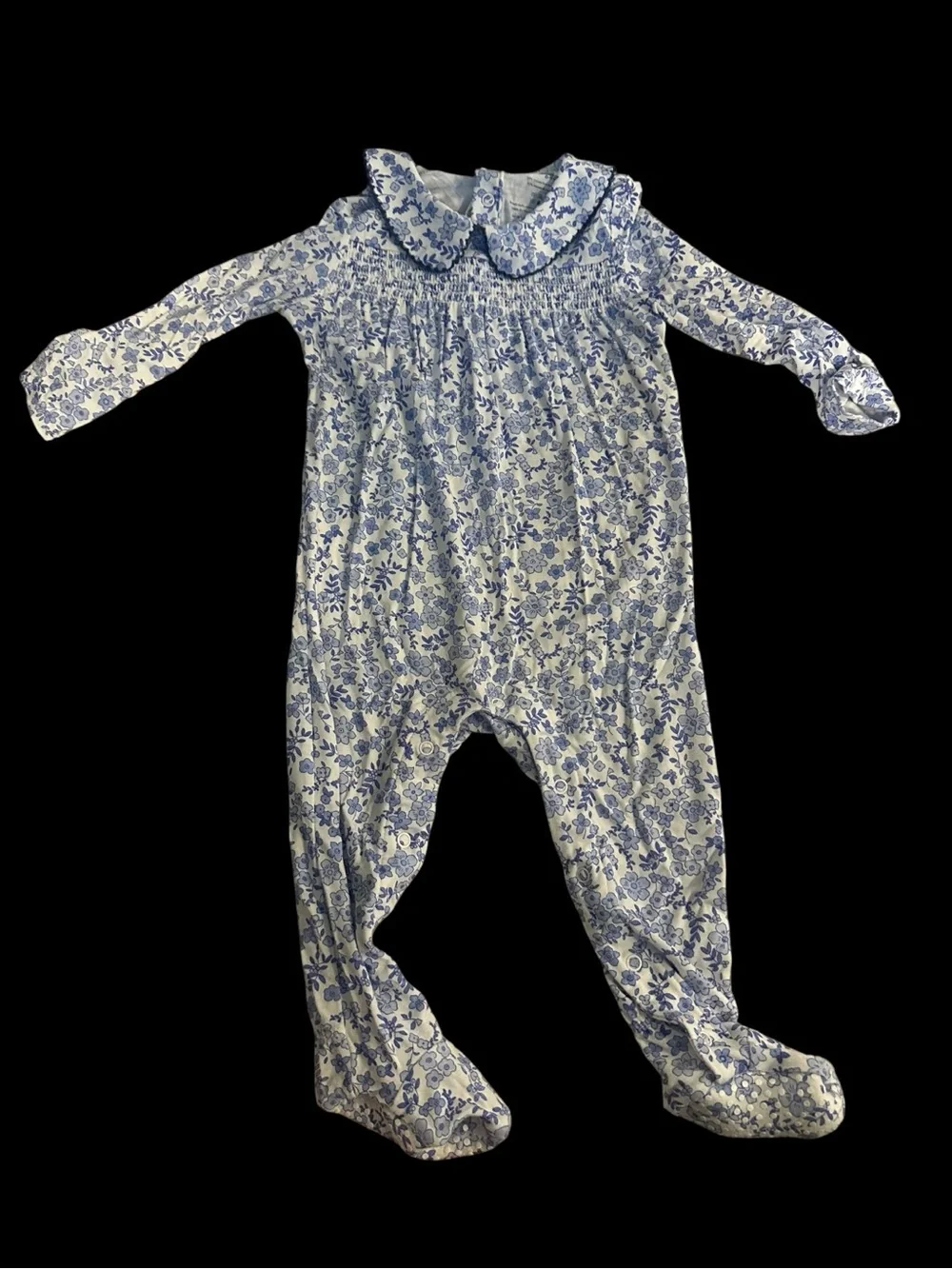 Angel Dear Blue and White Floral Footed One-Piece